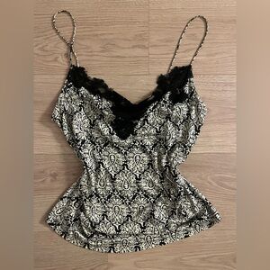 Diane Von Furstenberg Black and Cream Paisley Bodysuit